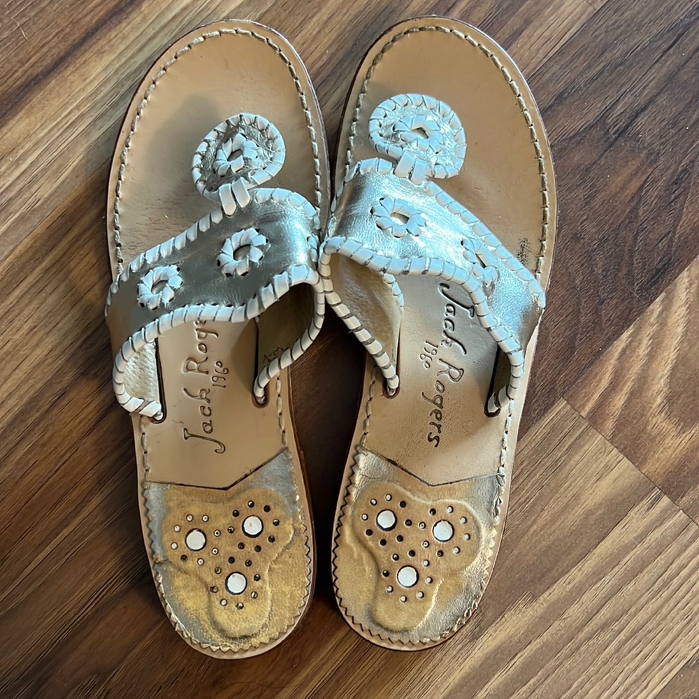 Jack Rogers Metallic Silver Leather Sandal